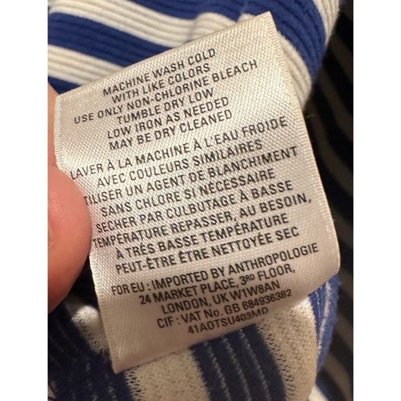 Anthropologie Postmark Genoa Striped Top Size Medium - Nautical Blue & White - Picture 4 of 7